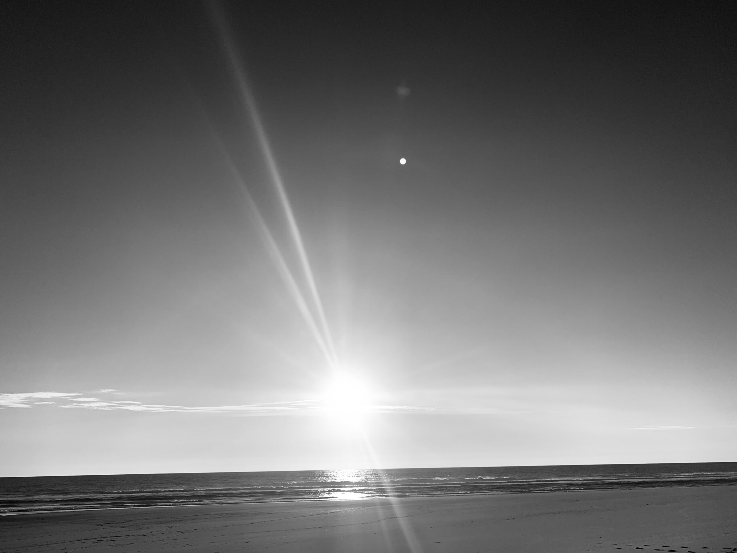 soleil à cap ferret en noir et blanc